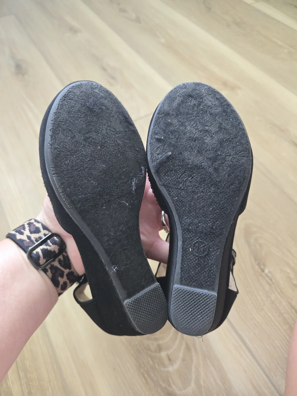 Link Black Studded Ankle-Strap Wedge Shoes